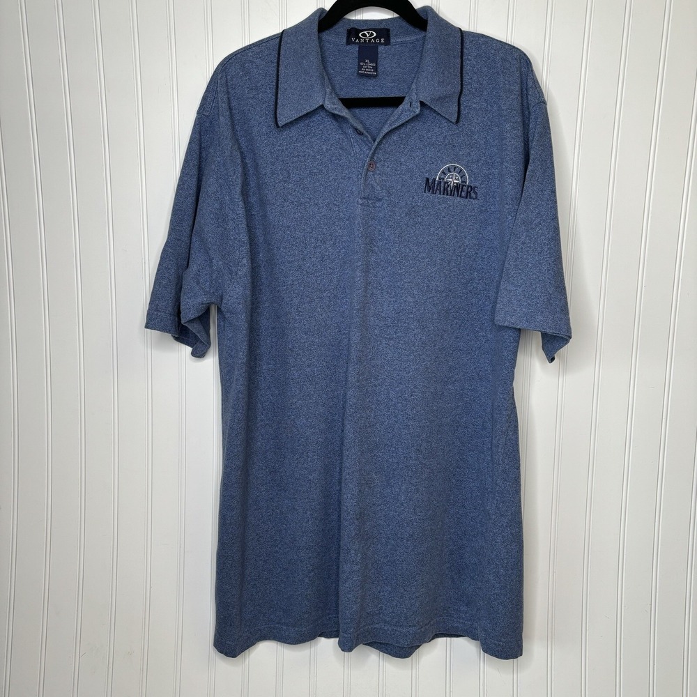 Vantage Seattle Mariners Baseball Mens XL Polo Shirt Blue Cotton Y2K  Athleisure
